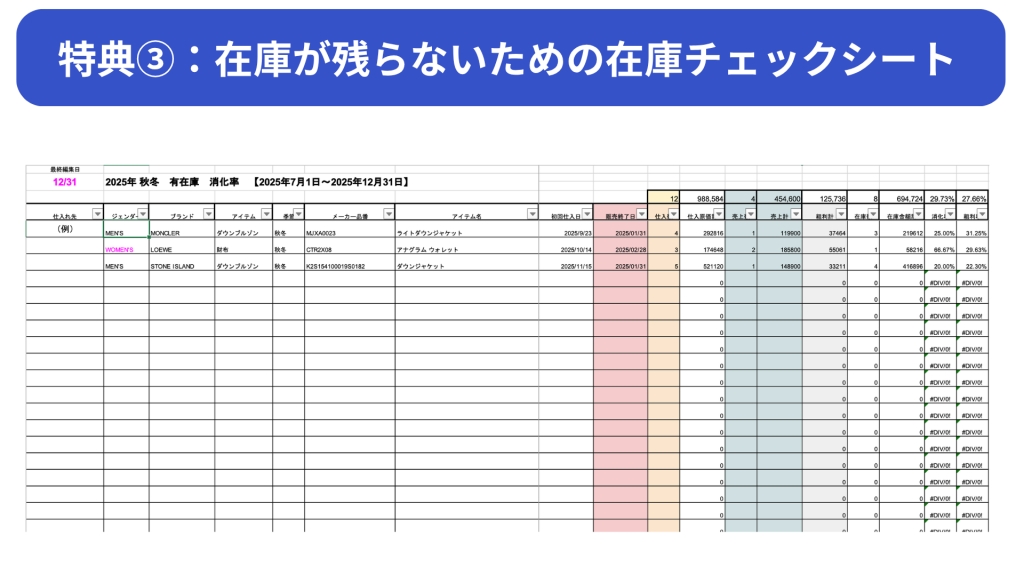 在庫チェックシート